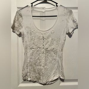 White Embroidered Affliction Short Sleeve Shirt